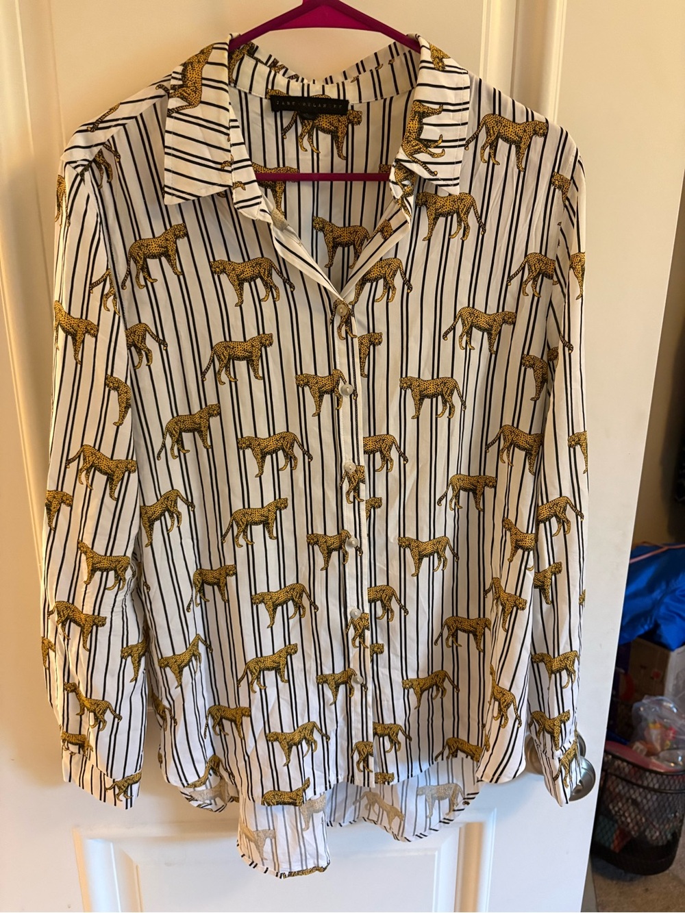 Jane + Delancey White Button-Up Leopard Print Blouse
